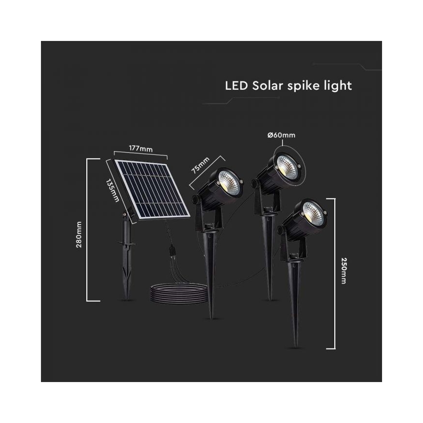 KOMPLEKTAS 3x LED Lauko saulės energijos lempa 3xLED/1,2W/3,7V IP65 3000K