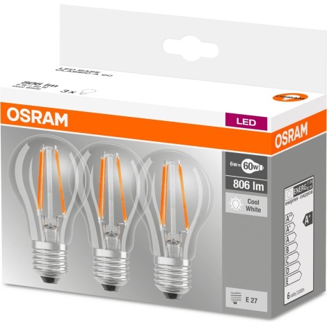KOMPLEKTAS 3x LED lemputė BASE VINTAGE E27/6,5W/230V 4000K – Osram