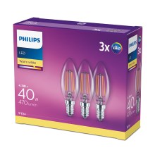 KOMPLEKTAS 3x LED lemputė VINTAGE Philips E14/4,3W/230V 2700K
