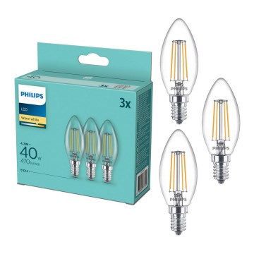 Komplektas 3x LED lemputės VINTAGE Philips B35 E14/4,3W/230V 2700K