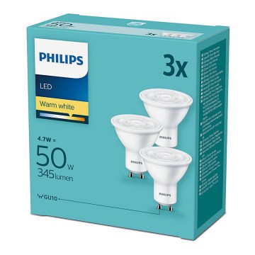 KOMPLEKTAS 3x LED Light Elektros lemputė Philips GU10/4,7W/230V 2700K