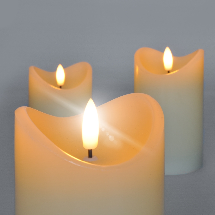KOMPLEKTAS 3x LED Natūralaus vaško žvakė LED/3xAAA/šilta balta