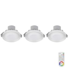 KOMPLEKTAS 3x LED RGB įleidžiamas lubinis vonios šviestuvas ARGON LED/7,3W/230V IP44 + nuotolinio valdymo pultas