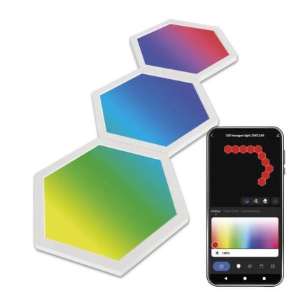 KOMPLEKTAS 3x LED RGBIC+CCT Pritemdoma panelė - prailginimas 3xLED/1,8W/230V Wi-Fi Tuya