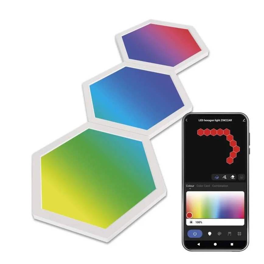 KOMPLEKTAS 3x LED RGBIC+CCT Pritemdoma panelė - prailginimas 3xLED/1,8W/230V Wi-Fi Tuya