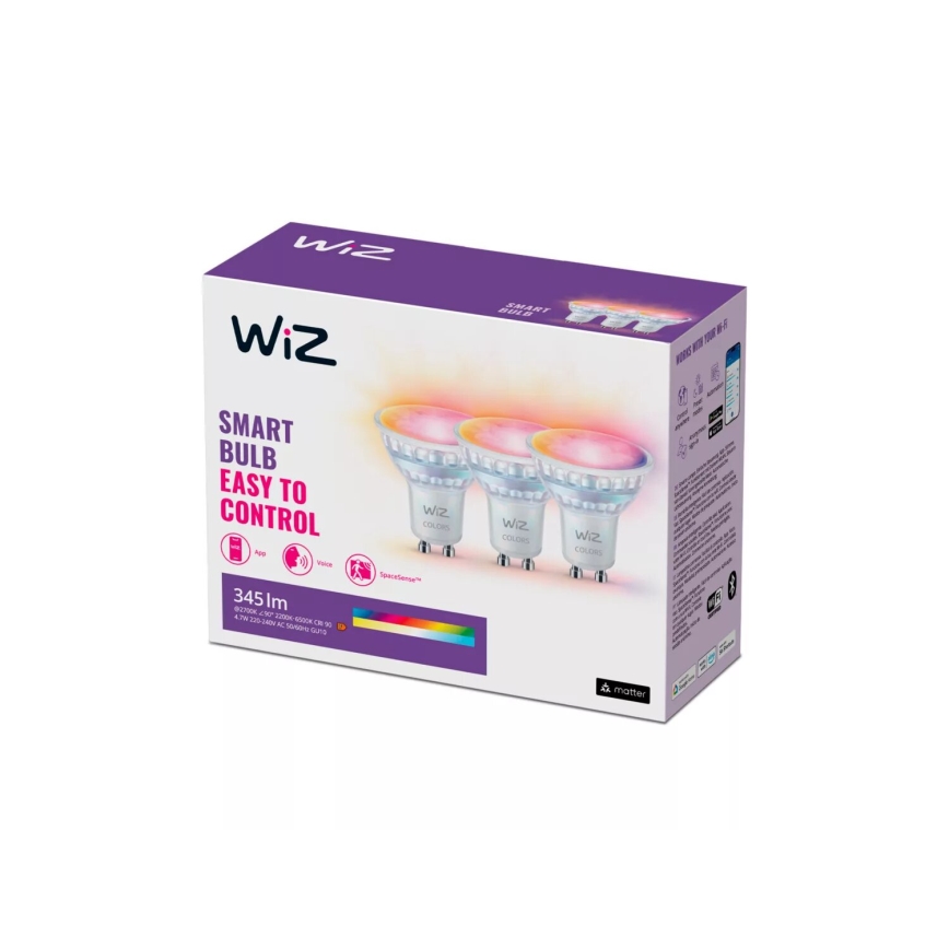 KOMPLEKTAS 3x LED RGBW Reguliuojama lemputė PAR16 GU10/4,7W/230V 2200-6500K Wi-Fi - WiZ