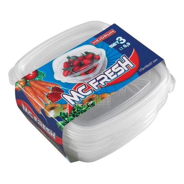 KOMPLEKTAS 3x Maisto dėžutė 0,9 l permatoma