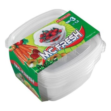 KOMPLEKTAS 3x Maisto dėžutė 1,2 l permatoma
