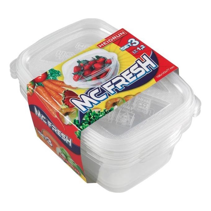 KOMPLEKTAS 3x Maisto dėžutė 1,2 l permatoma