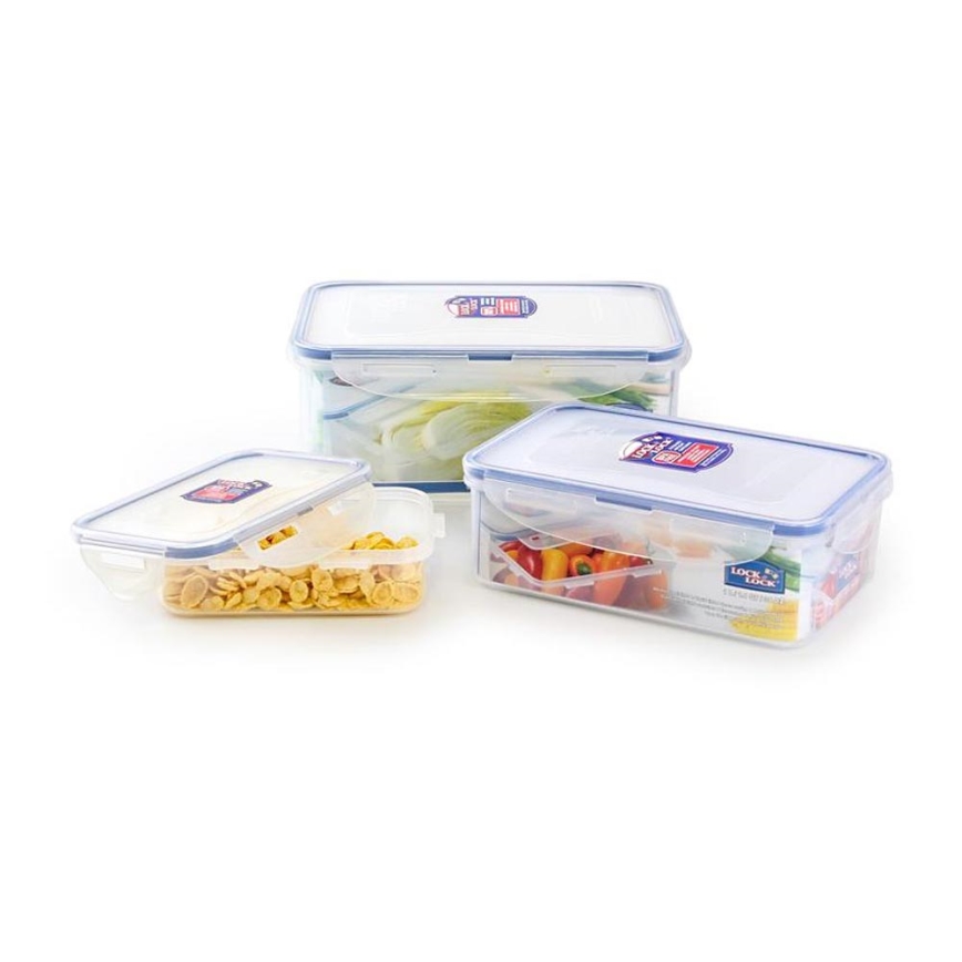 KOMPLEKTAS 3x Maisto dėžutė LOCK mėlyna/permatoma