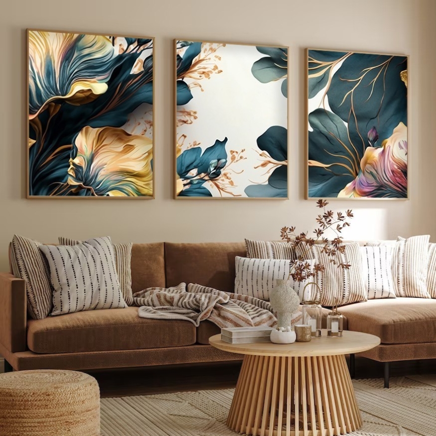 KOMPLEKTAS 3x Paveikslėlis nuotraukų rėmelyje 50x70 cm augalai