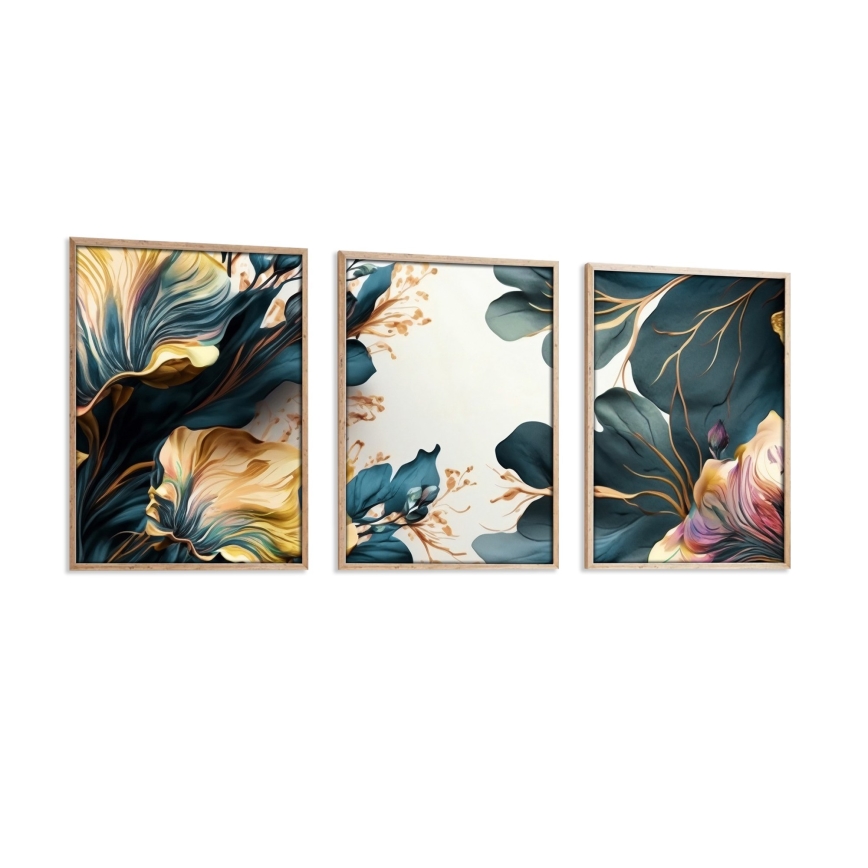 KOMPLEKTAS 3x Paveikslėlis nuotraukų rėmelyje 50x70 cm augalai