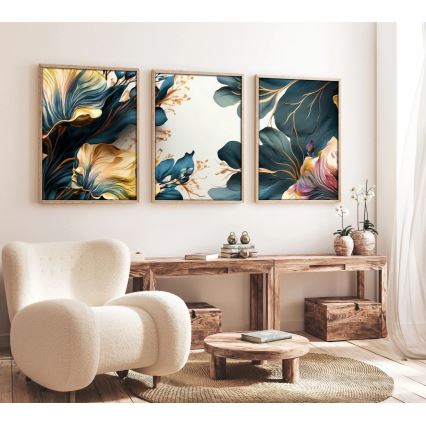 KOMPLEKTAS 3x Paveikslėlis nuotraukų rėmelyje 50x70 cm augalai