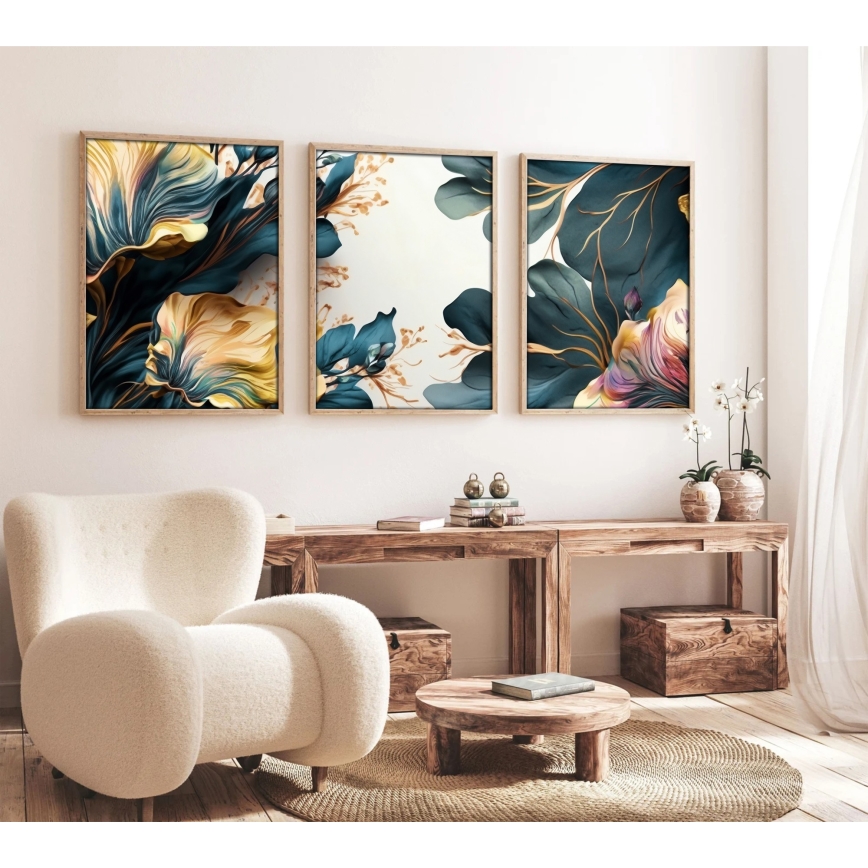 KOMPLEKTAS 3x Paveikslėlis nuotraukų rėmelyje 50x70 cm augalai