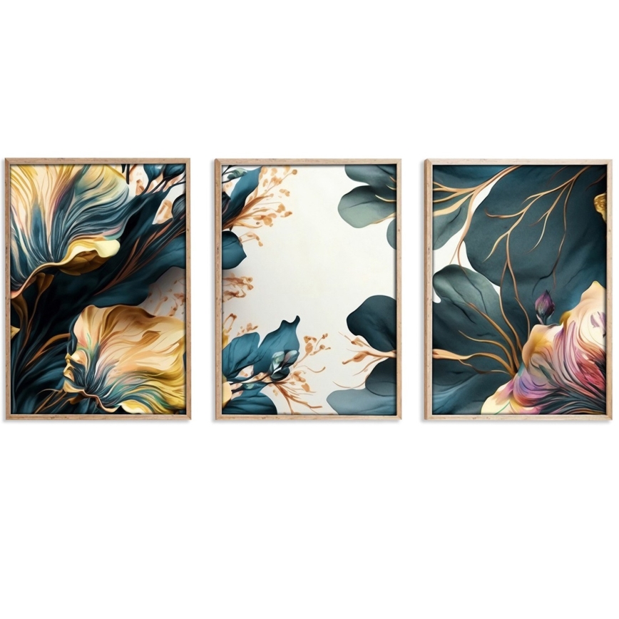 KOMPLEKTAS 3x Paveikslėlis nuotraukų rėmelyje 50x70 cm augalai