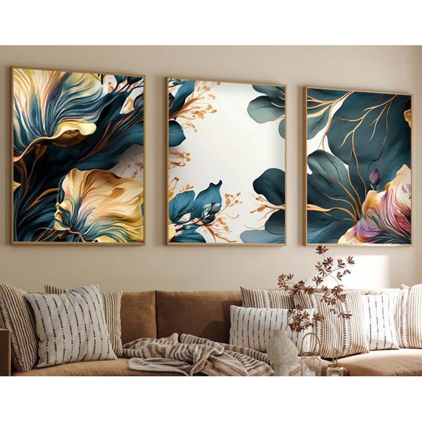 KOMPLEKTAS 3x Paveikslėlis nuotraukų rėmelyje 50x70 cm augalai
