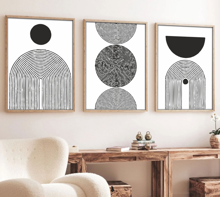 KOMPLEKTAS 3x Paveikslėlis nuotraukų rėmelyje 50x70 cm juoda/balta