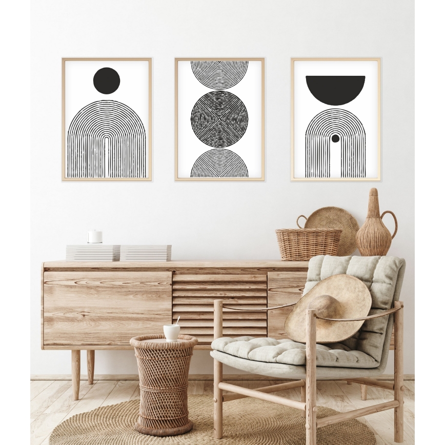 KOMPLEKTAS 3x Paveikslėlis nuotraukų rėmelyje 50x70 cm juoda/balta