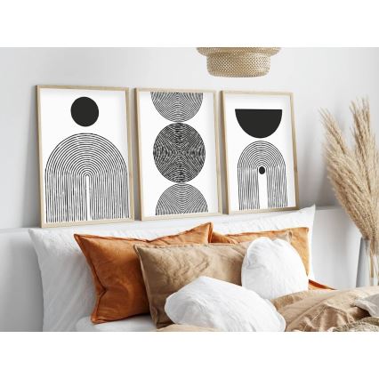 KOMPLEKTAS 3x Paveikslėlis nuotraukų rėmelyje 50x70 cm juoda/balta