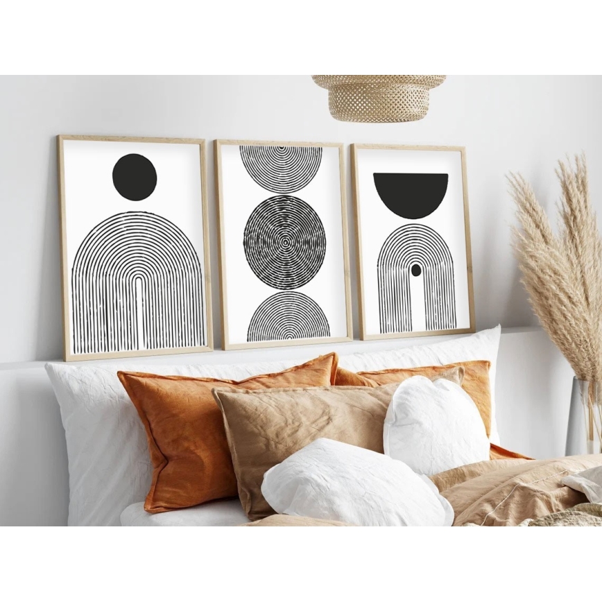 KOMPLEKTAS 3x Paveikslėlis nuotraukų rėmelyje 50x70 cm juoda/balta