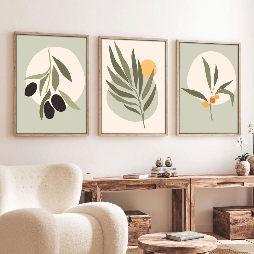 KOMPLEKTAS 3x Paveikslėlis nuotraukų rėmelyje 50x70 cm lapai