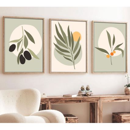 KOMPLEKTAS 3x Paveikslėlis nuotraukų rėmelyje 50x70 cm lapai