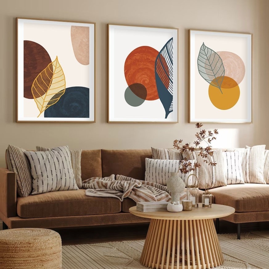 KOMPLEKTAS 3x Paveikslėlis nuotraukų rėmelyje 50x70 cm spalvingas
