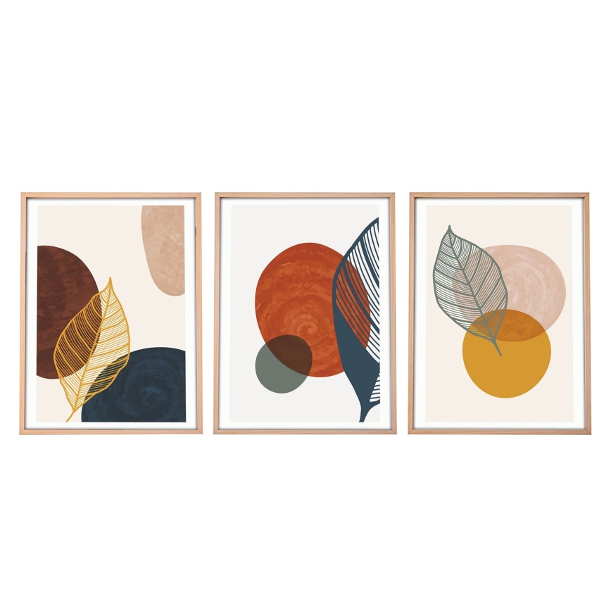 KOMPLEKTAS 3x Paveikslėlis nuotraukų rėmelyje 50x70 cm spalvingas