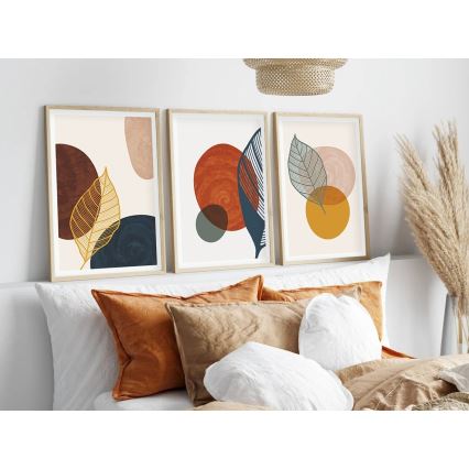 KOMPLEKTAS 3x Paveikslėlis nuotraukų rėmelyje 50x70 cm spalvingas