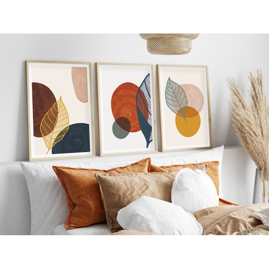 KOMPLEKTAS 3x Paveikslėlis nuotraukų rėmelyje 50x70 cm spalvingas