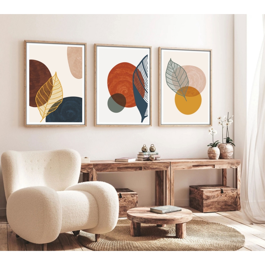 KOMPLEKTAS 3x Paveikslėlis nuotraukų rėmelyje 50x70 cm spalvingas