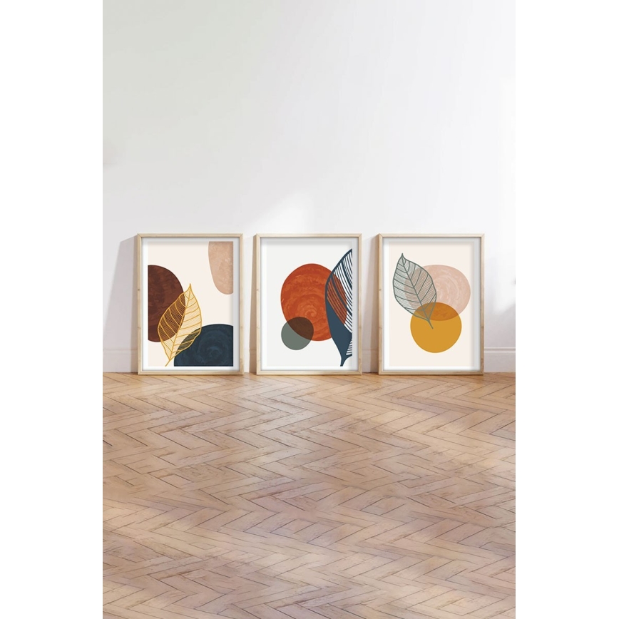 KOMPLEKTAS 3x Paveikslėlis nuotraukų rėmelyje 50x70 cm spalvingas