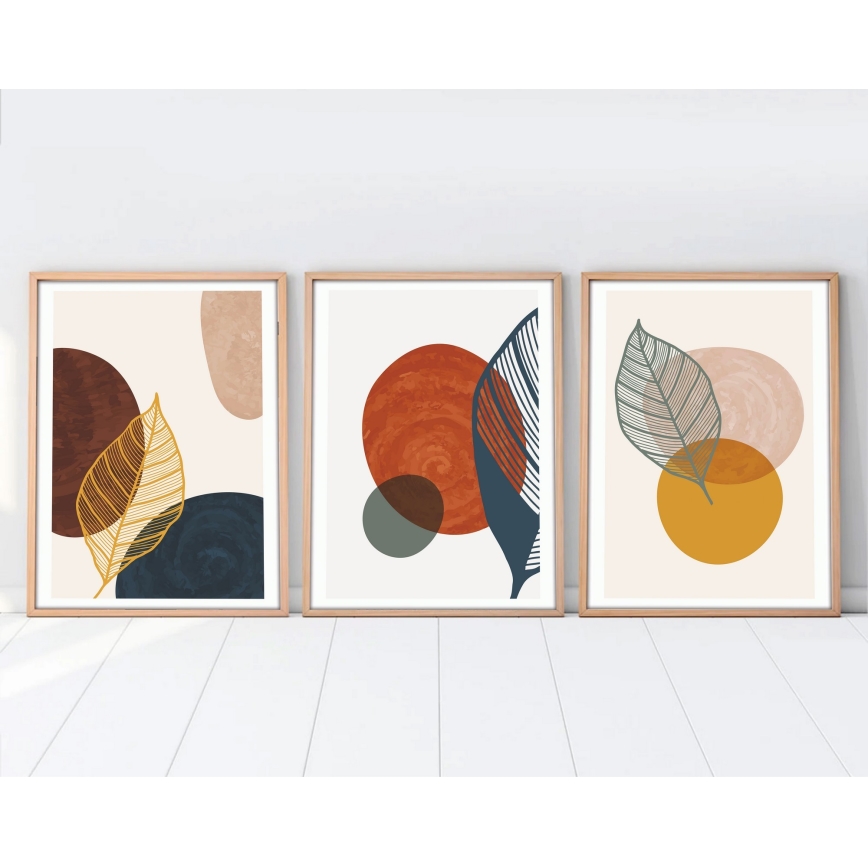 KOMPLEKTAS 3x Paveikslėlis nuotraukų rėmelyje 50x70 cm spalvingas