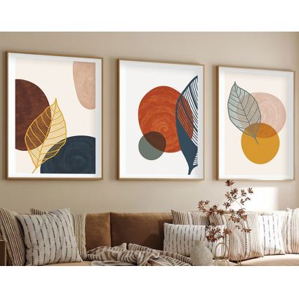 KOMPLEKTAS 3x Paveikslėlis nuotraukų rėmelyje 50x70 cm spalvingas