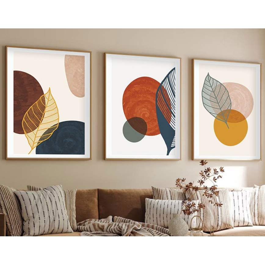 KOMPLEKTAS 3x Paveikslėlis nuotraukų rėmelyje 50x70 cm spalvingas