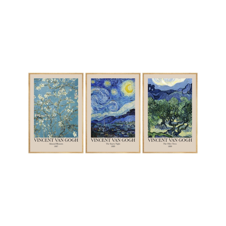 KOMPLEKTAS 3x Paveikslėlis nuotraukų rėmelyje 50x70 cm Vincent van Gogh