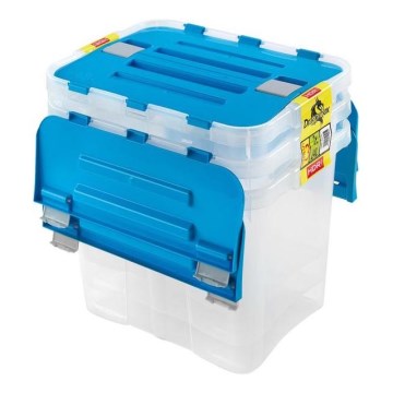 KOMPLEKTAS 3x Sandėliavimo dėžė DRAGON 24 l mėlyna/permatoma