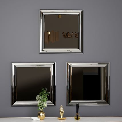 KOMPLEKTAS 3x Sieninis veidrodis OTTO 40x40 cm sidabras