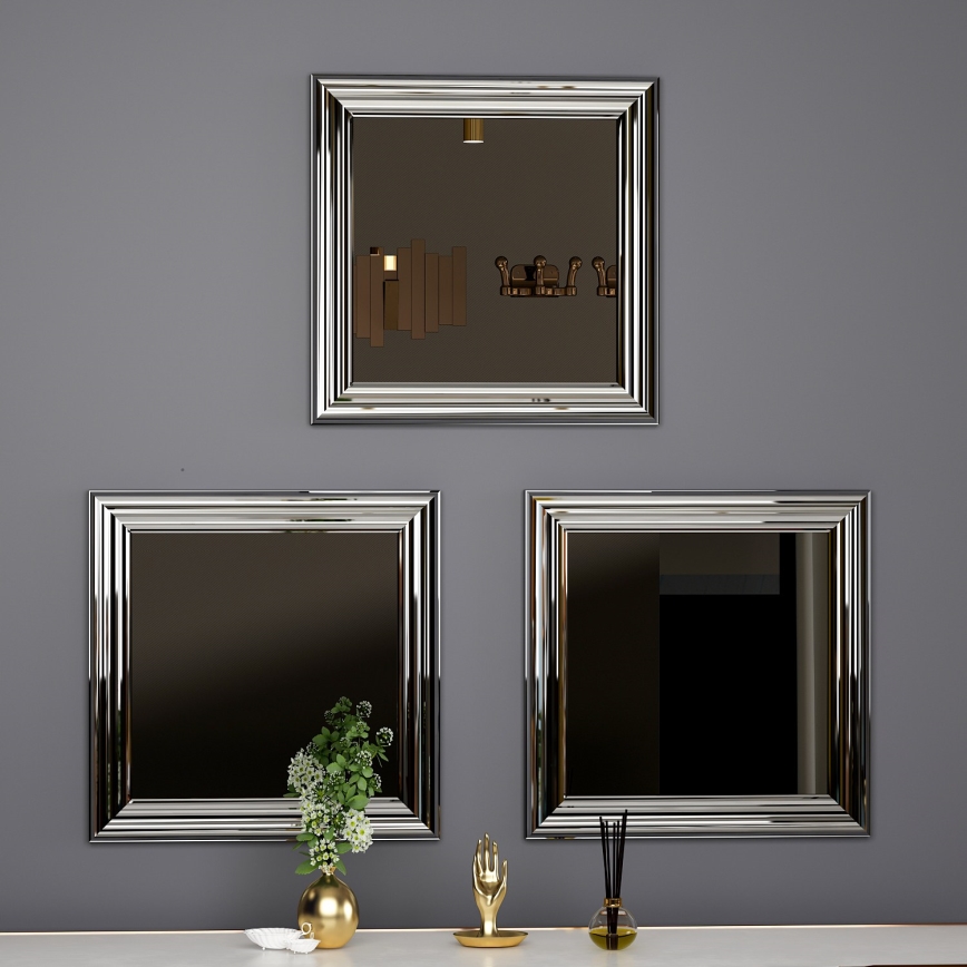 KOMPLEKTAS 3x Sieninis veidrodis OTTO 40x40 cm sidabras