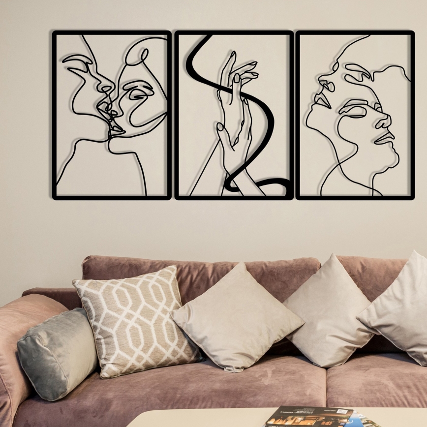 KOMPLEKTAS 3x Sienų dekoracija 109x50 cm meilė metalas