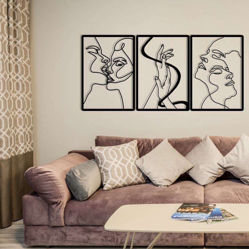 KOMPLEKTAS 3x Sienų dekoracija 109x50 cm meilė metalas