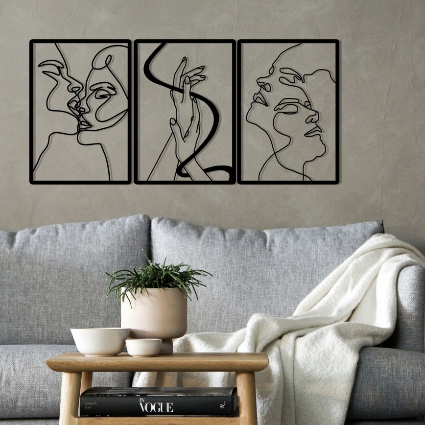 KOMPLEKTAS 3x Sienų dekoracija 109x50 cm meilė metalas
