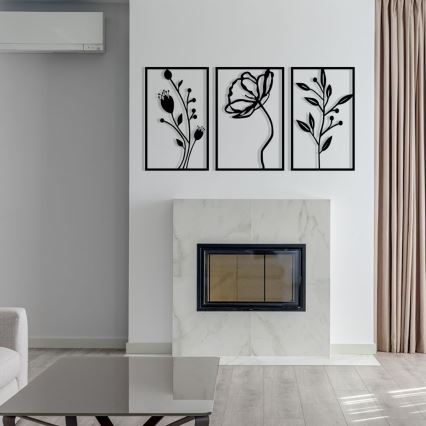 KOMPLEKTAS 3x Sienų dekoracija 78x39 cm gėlės metalas