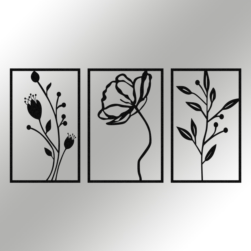 KOMPLEKTAS 3x Sienų dekoracija 78x39 cm gėlės metalas