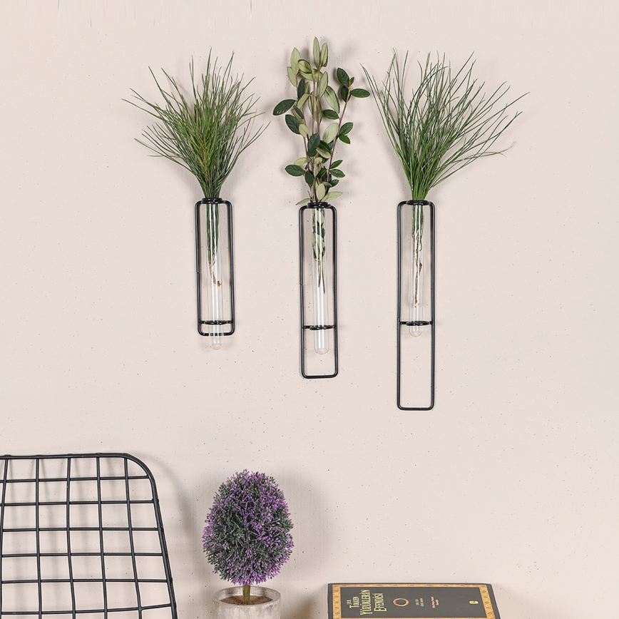 KOMPLEKTAS 3x Sienų dekoracija gėlėms 20/25/30 cm juoda