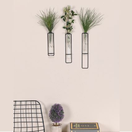 KOMPLEKTAS 3x Sienų dekoracija gėlėms 20/25/30 cm juoda