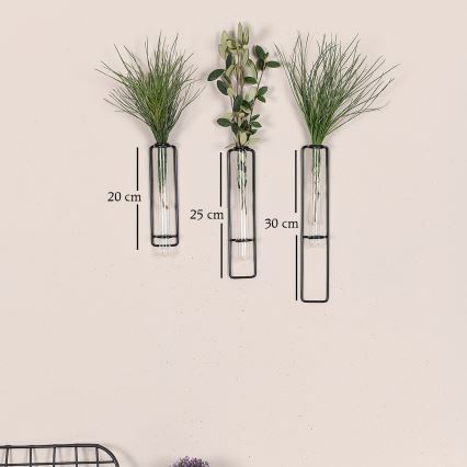 KOMPLEKTAS 3x Sienų dekoracija gėlėms 20/25/30 cm juoda