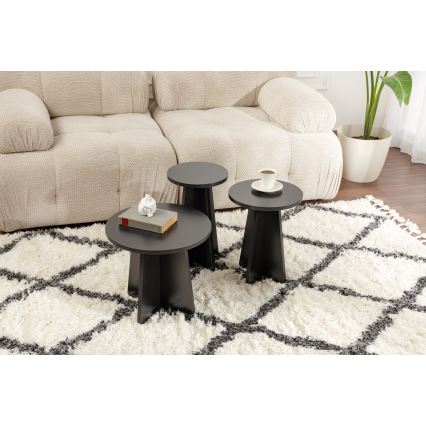 KOMPLEKTAS 3x Šoninis staliukas LUME diametras 28/33/43 cm juoda