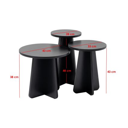 KOMPLEKTAS 3x Šoninis staliukas LUME diametras 28/33/43 cm juoda