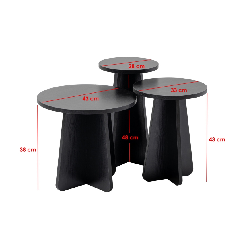 KOMPLEKTAS 3x Šoninis staliukas LUME diametras 28/33/43 cm juoda